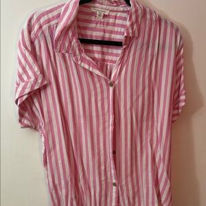 beachlunchlounge Pink and White Striped Blouse